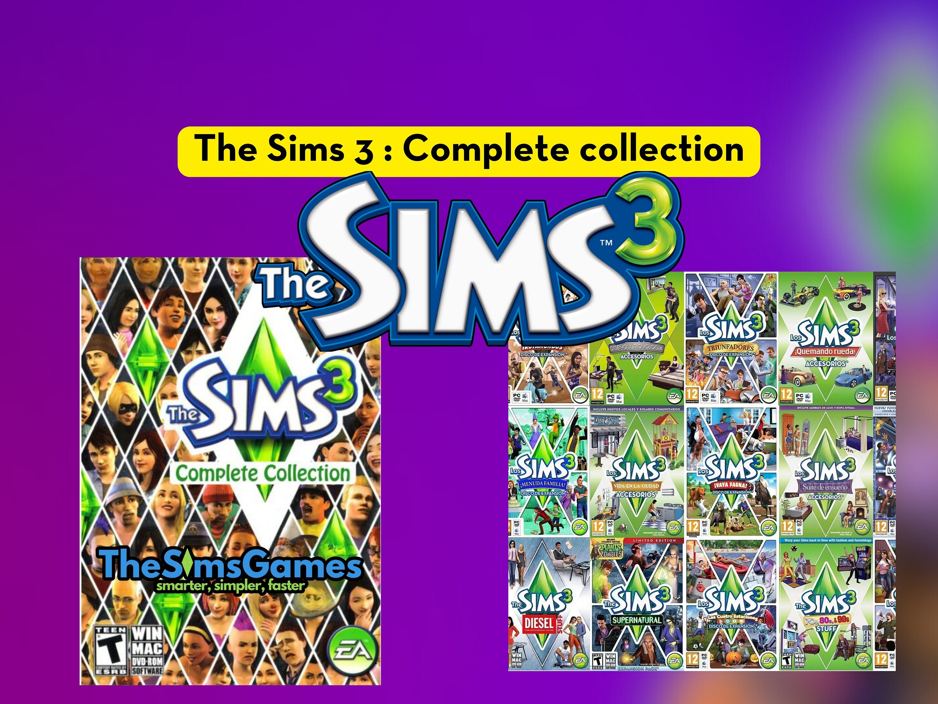 The Sims 3 Complete Collection ALL DLC Expansions, Stuff Packs, Game Packs, Kits for Windows