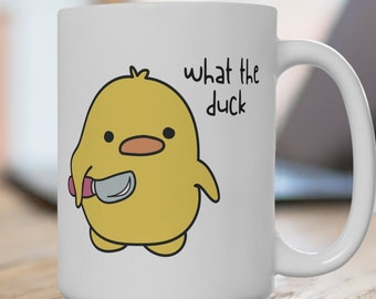 Taza de pato enojado con cuchillo, divertida taza de pato, taza de café, divertido regalo de café, taza de pato, divertido regalo de pato para amantes del café, divertida taza de regalo de pato con cuchillo