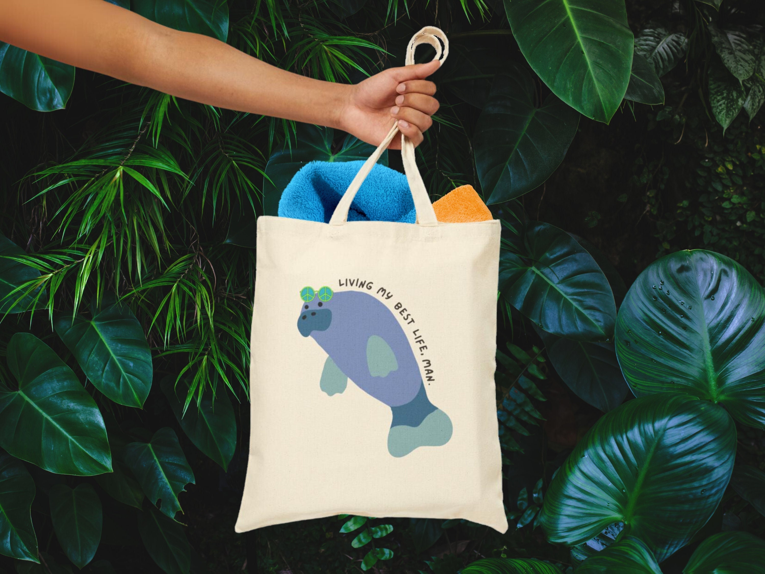 Manatee Bag Beach Tote Cute Canvas Tote Hippie Positive Words Bag