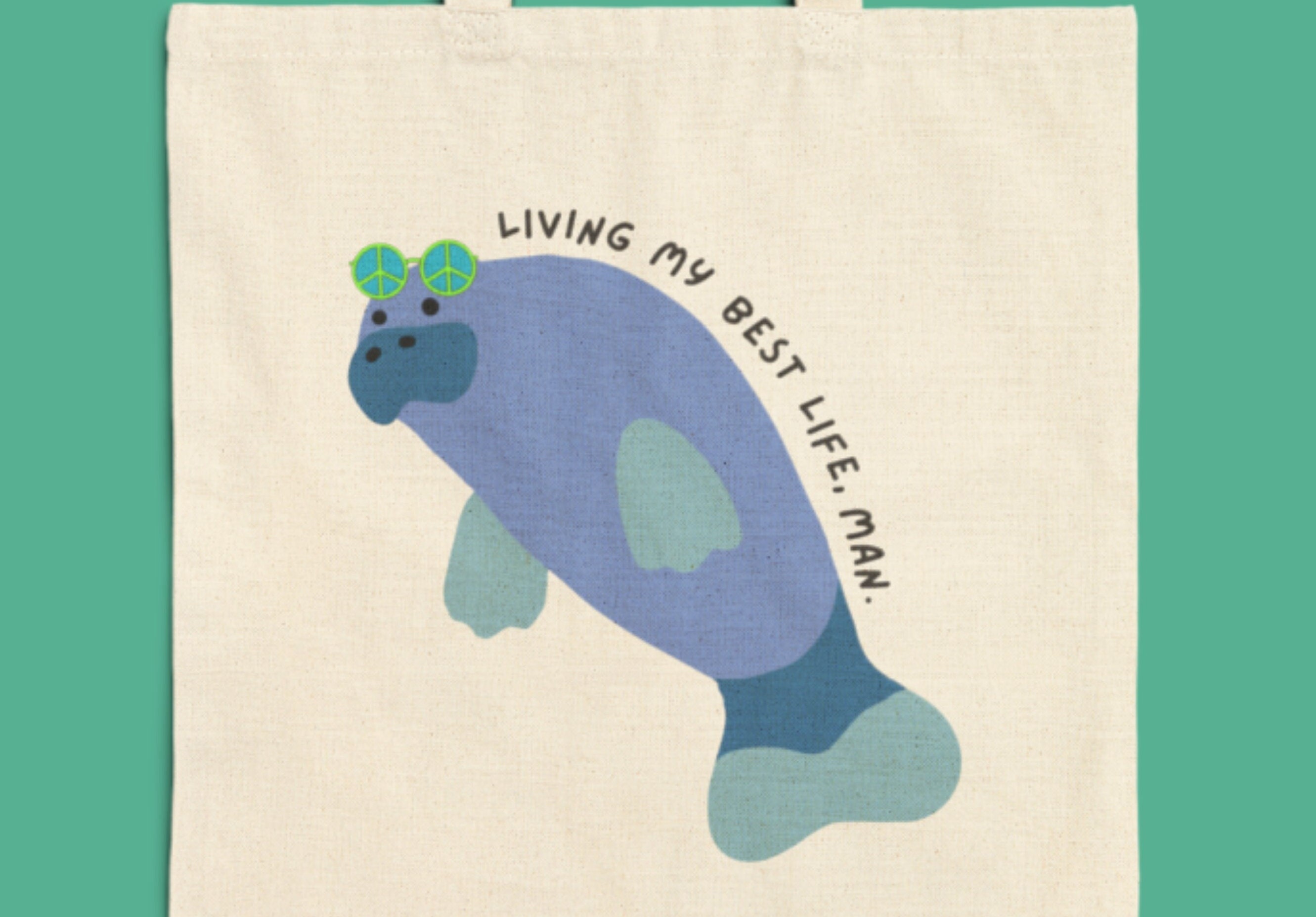 Manatee Bag Beach Tote Cute Canvas Tote Hippie Positive Words Bag