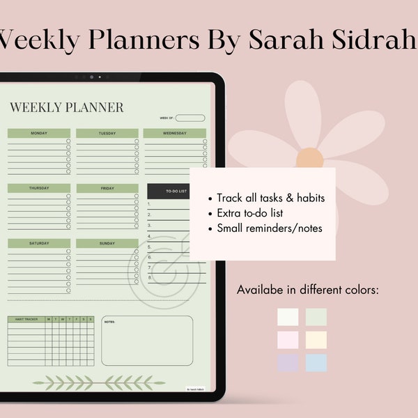 Digital Weekly Planner (Green) - By Sarah Sidrah