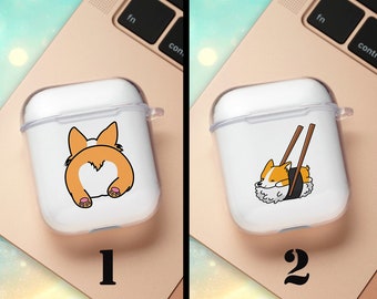 Corgi Dog AirPods funda de caja AirPods 1 2 3 Pro Gen.1 caja AirPods Funda de silicona Llavero lindo cachorro AirPods Funda protectora AirPods Titular
