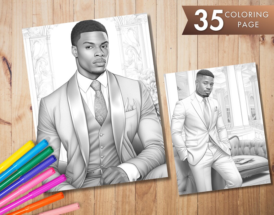 35 Elegant Black Men Coloring Pages African Men in Suits Grayscale ...