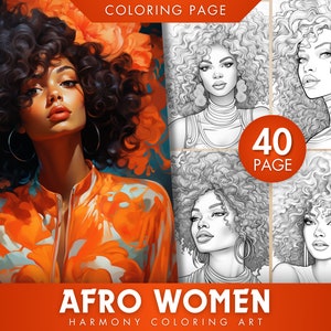 40 Afro Women Beauties Portrait Coloring Pages for adults, Instant Download, Grayscale Coloring Book, Printable PDF / JPEG File