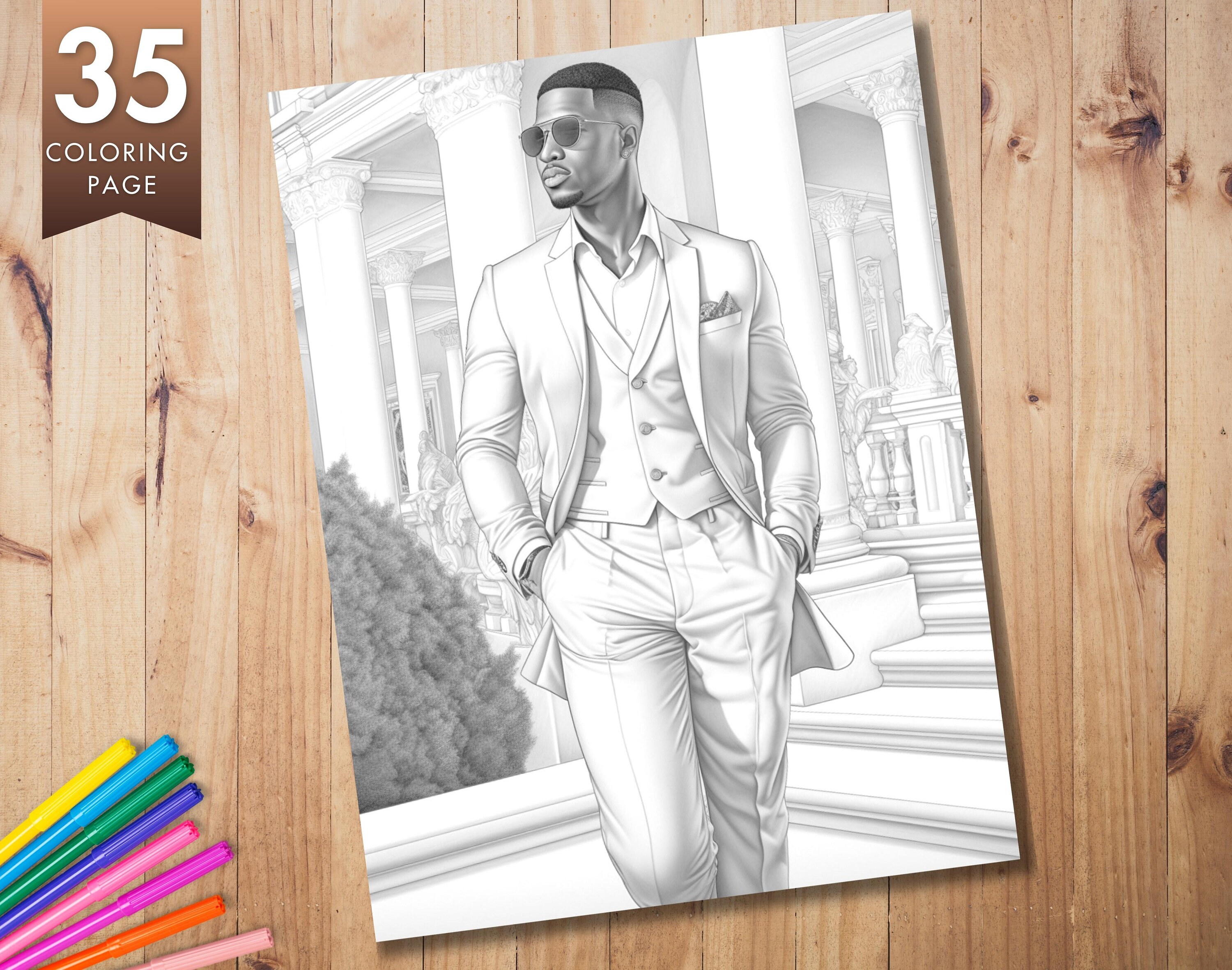 35 Elegant Black Men Coloring Pages | African Men in Suits Grayscale ...