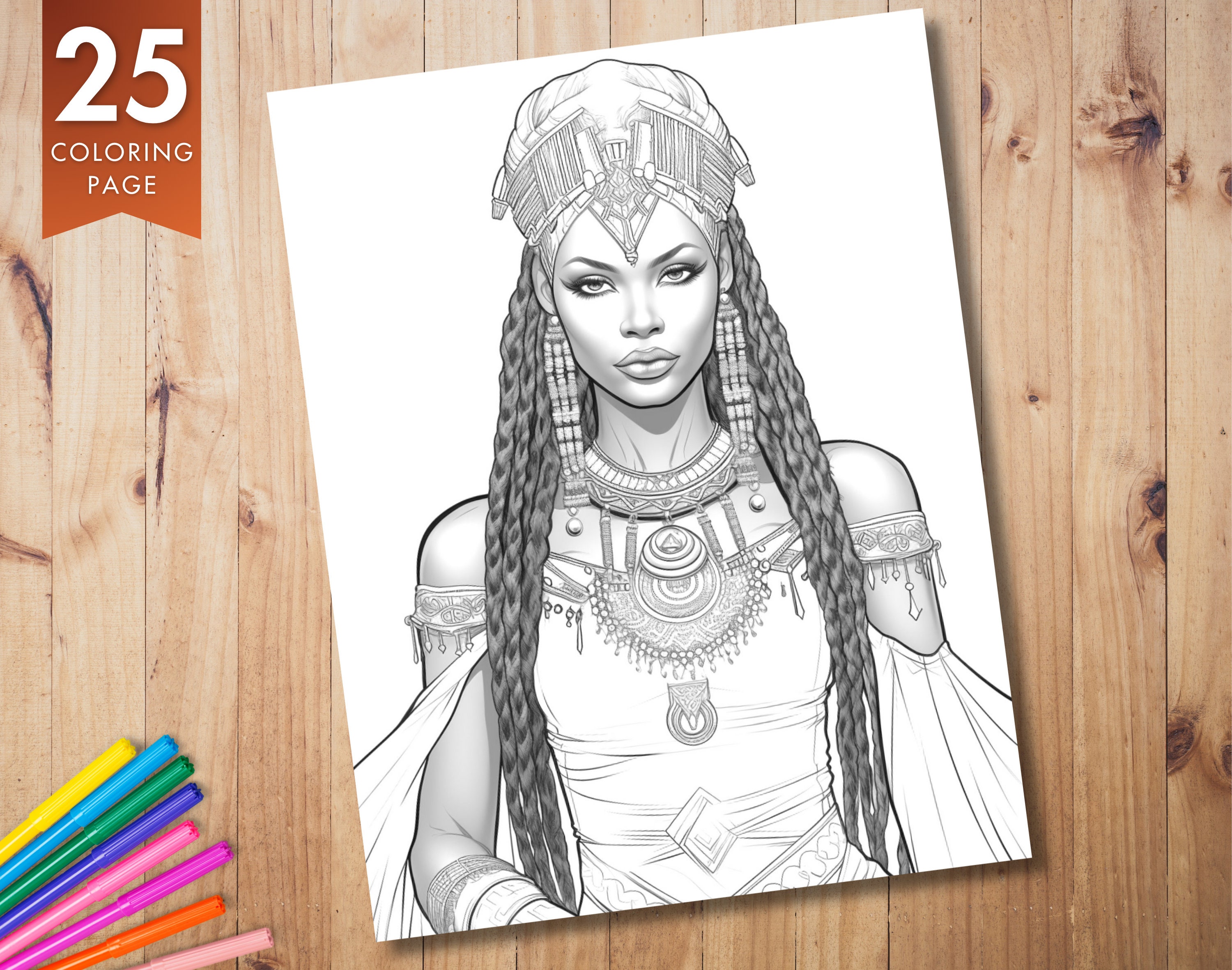 25 African Black Princess Queen Women Coloring Book, Printable PDF ...