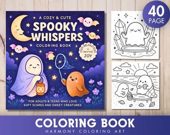 Spooky Whispers Coloring Pages: 40 Cozy Ghost & Animal Illustrations (PDF)