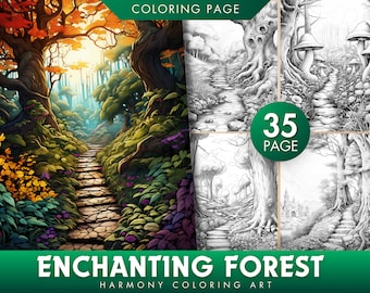 Enchanted Forest Coloring Book: 35 Fantasy Grayscale Pages (PDF)