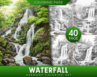 Kleurboek waterval | 40 afdrukbare pagina's in grijstinten (pdf en jpeg)