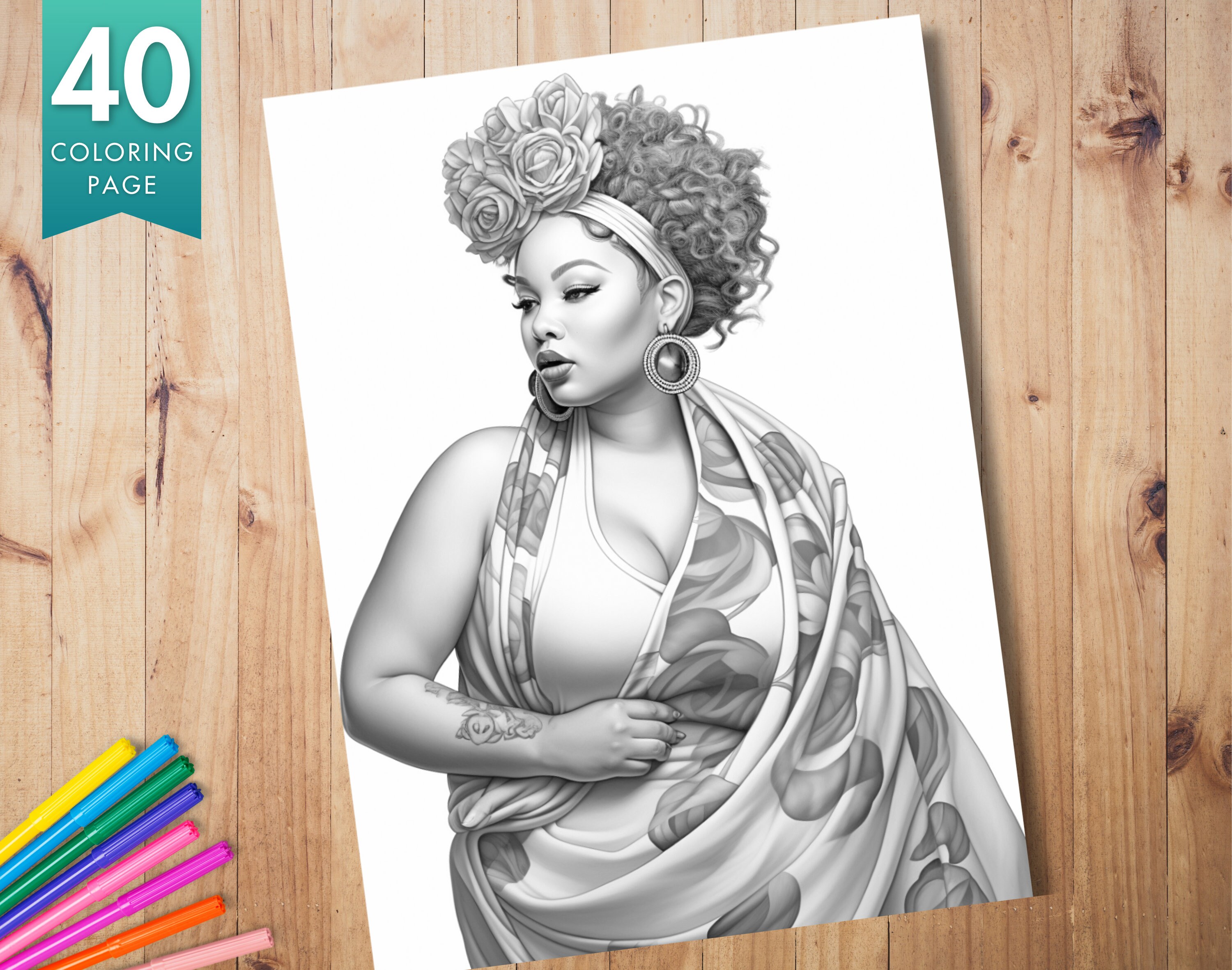 40 XL Black Women Coloring Pages for Adults - Instant Download - Plus ...