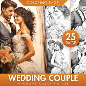 Wedding Coloring Pages Adults & kids Wedding Couple Coloring Book Grayscale Coloring Pages Bride Coloring Printable Coloring bride and groom