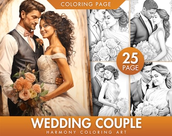 Wedding Coloring Pages Adults & kids Wedding Couple Coloring Book Grayscale Coloring Pages Bride Coloring Printable Coloring bride and groom