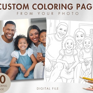 Custom Coloring Pages | Custom Line Art | Digital Download | Gift for Kids, Family Coloring book, Personalized Photo To Coloring Page