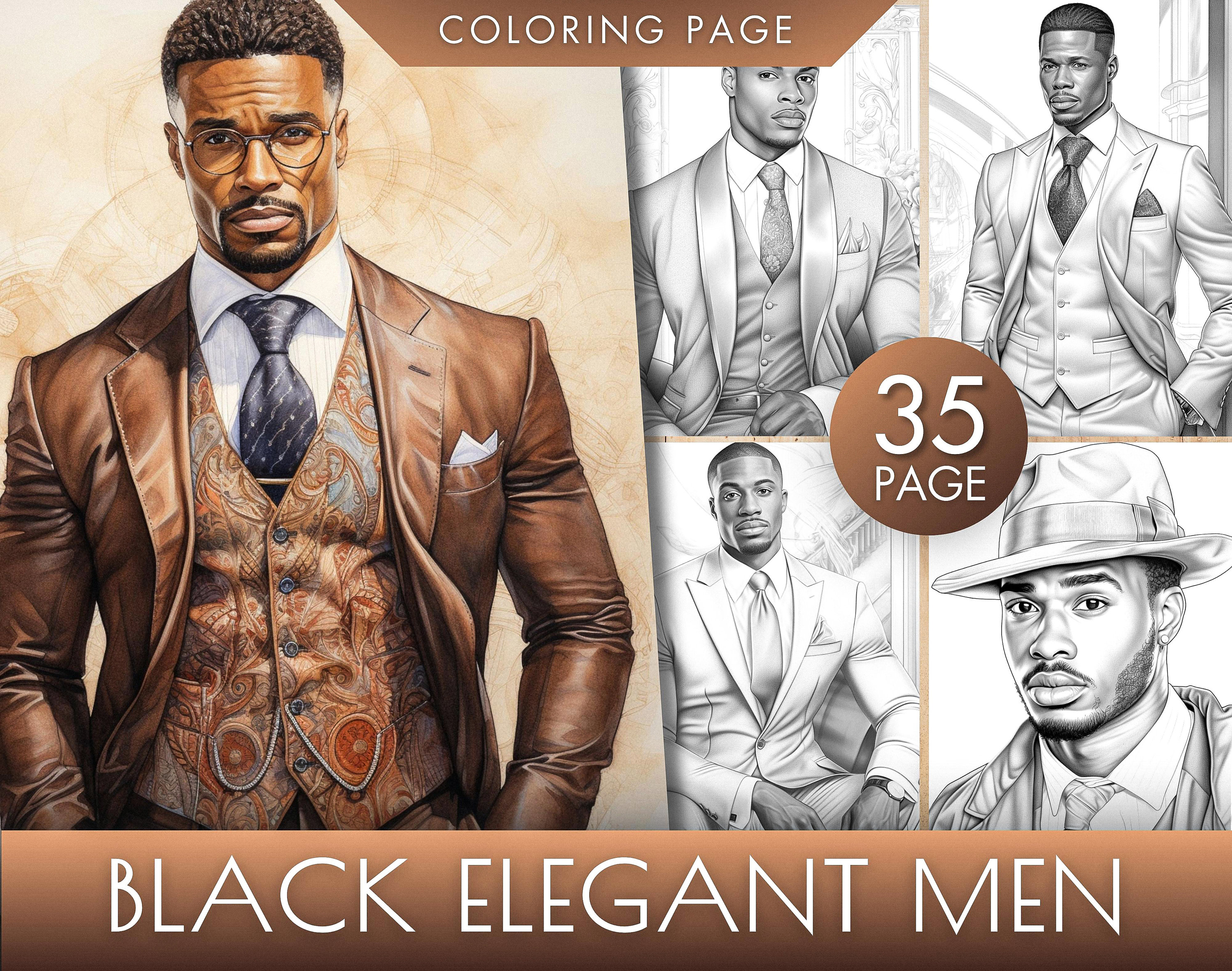 35 Elegant black Men Coloring Pages | African Men in Suits Grayscale Coloring Book, Digital Download, Printable Coloring Sheets PDF / JPEG