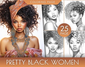 Black Women Coloring Book, Grayscale Portraits, Hair and Flowers (PDF/JPEG)