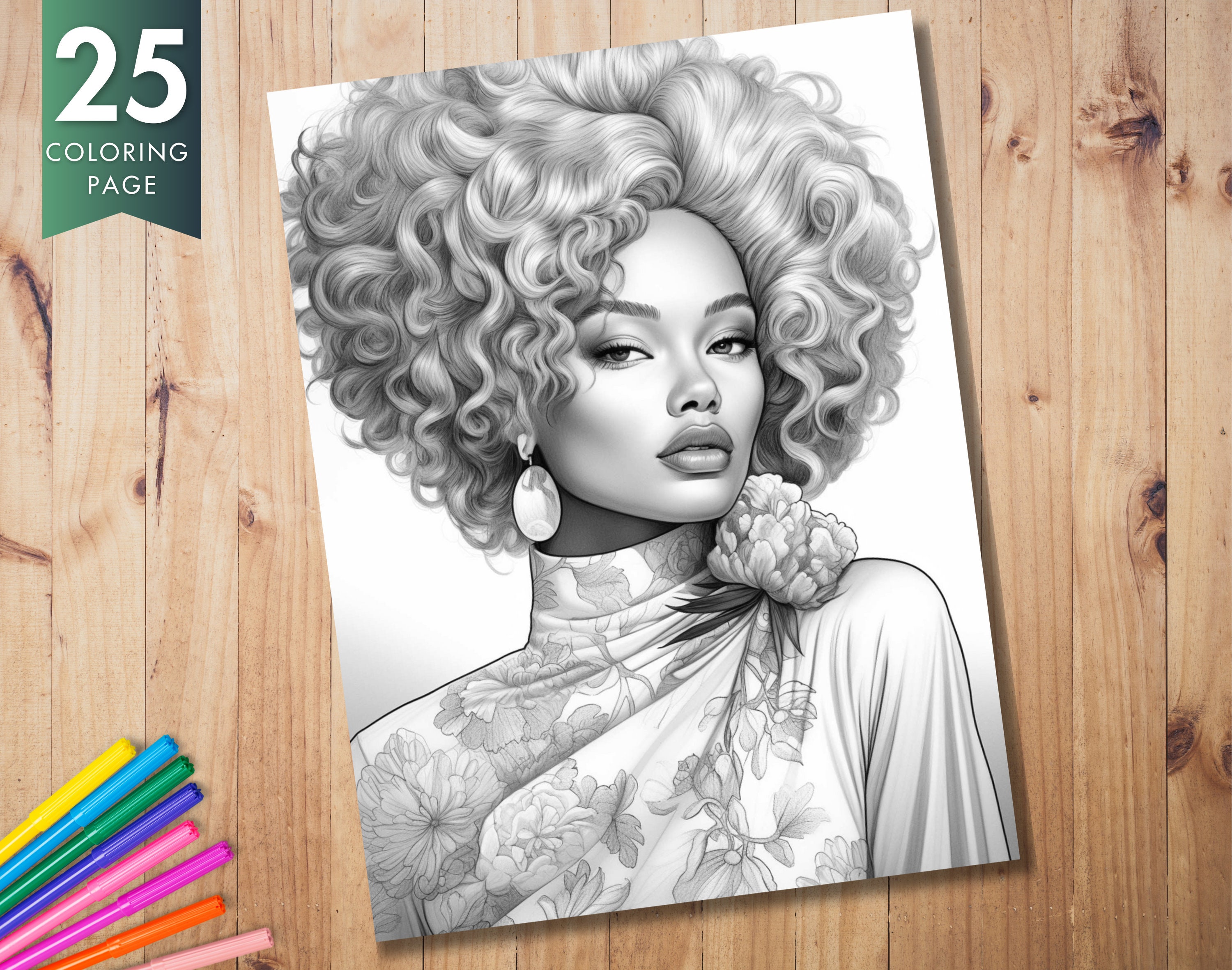 25 Fashion Black Women Coloring Page Adult Coloring Book Elegant ...