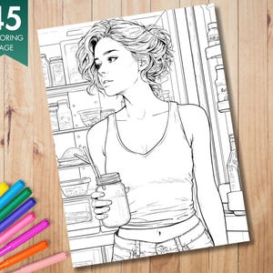 45 Grayscale Cozy Girl Scenes | Relaxing Printable Coloring Pages for Women | Instant Download