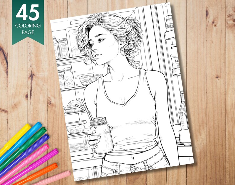 45 Grayscale Cozy Girl Scenes | Relaxing Printable Coloring Pages for Women | Instant Download