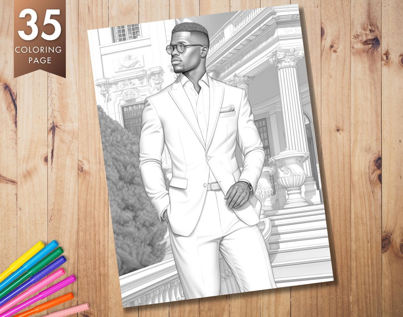 35 Elegant Black Men Coloring Pages | African Men in Suits Grayscale ...