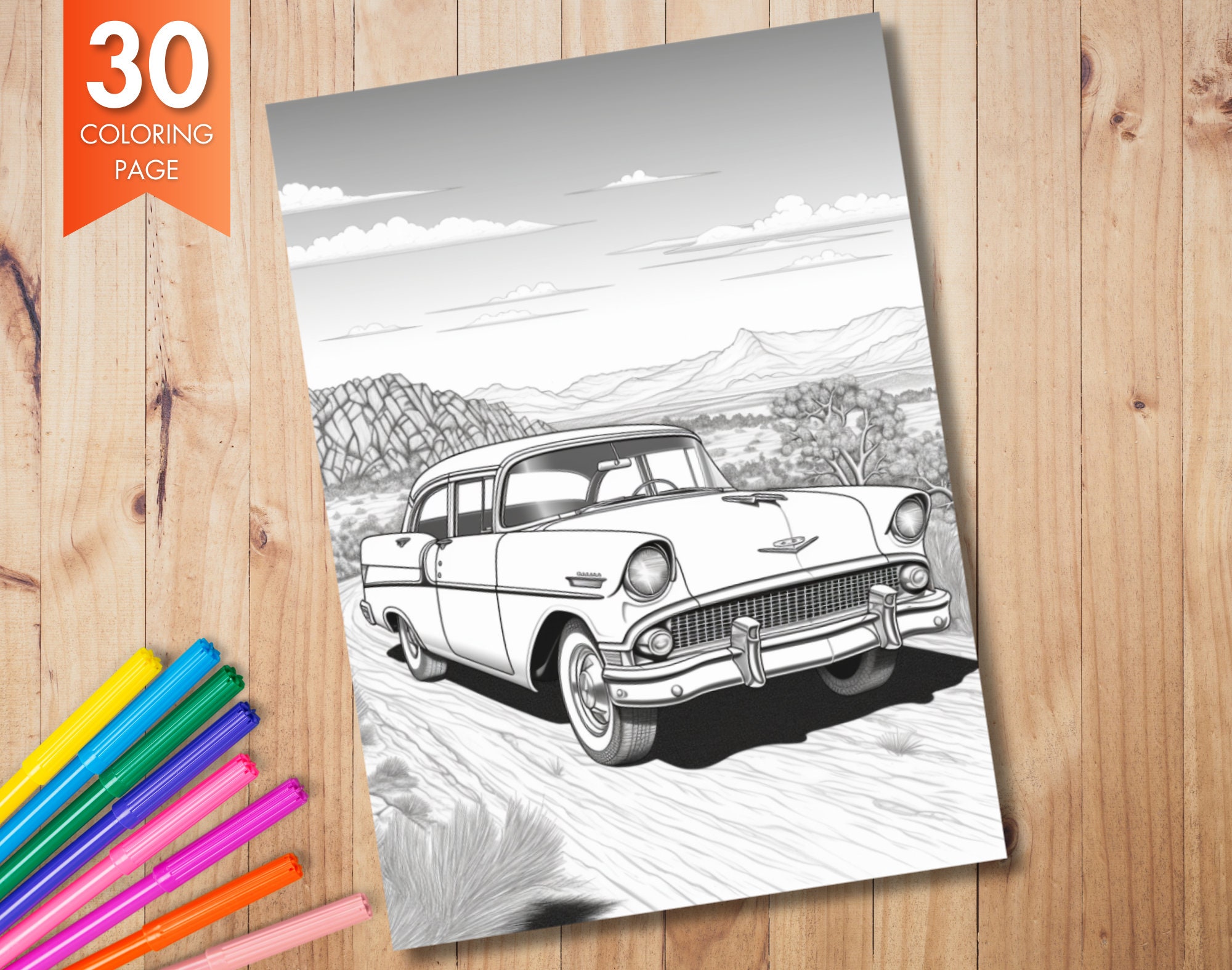 30 Classic Cars Coloring Pages for Adults, A Coloring Book for Vintage ...