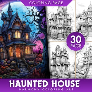 30 Libro para colorear de la casa encantada para adultos Páginas para colorear de Halloween Mansiones espeluznantes góticas encantadas imprimibles Hojas para colorear PDF para colorear