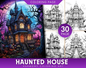 Haunted House Coloring Book, Gothic Halloween Pages (PDF)
