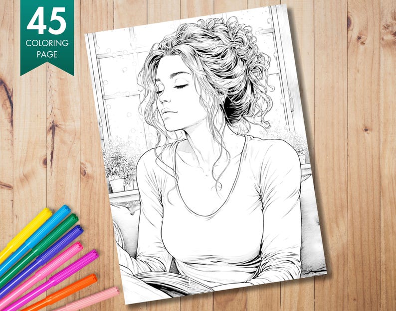 Printable Cozy Girl Moments | 45 Grayscale Coloring Pages | Self-Love & Comfort Art for Adults