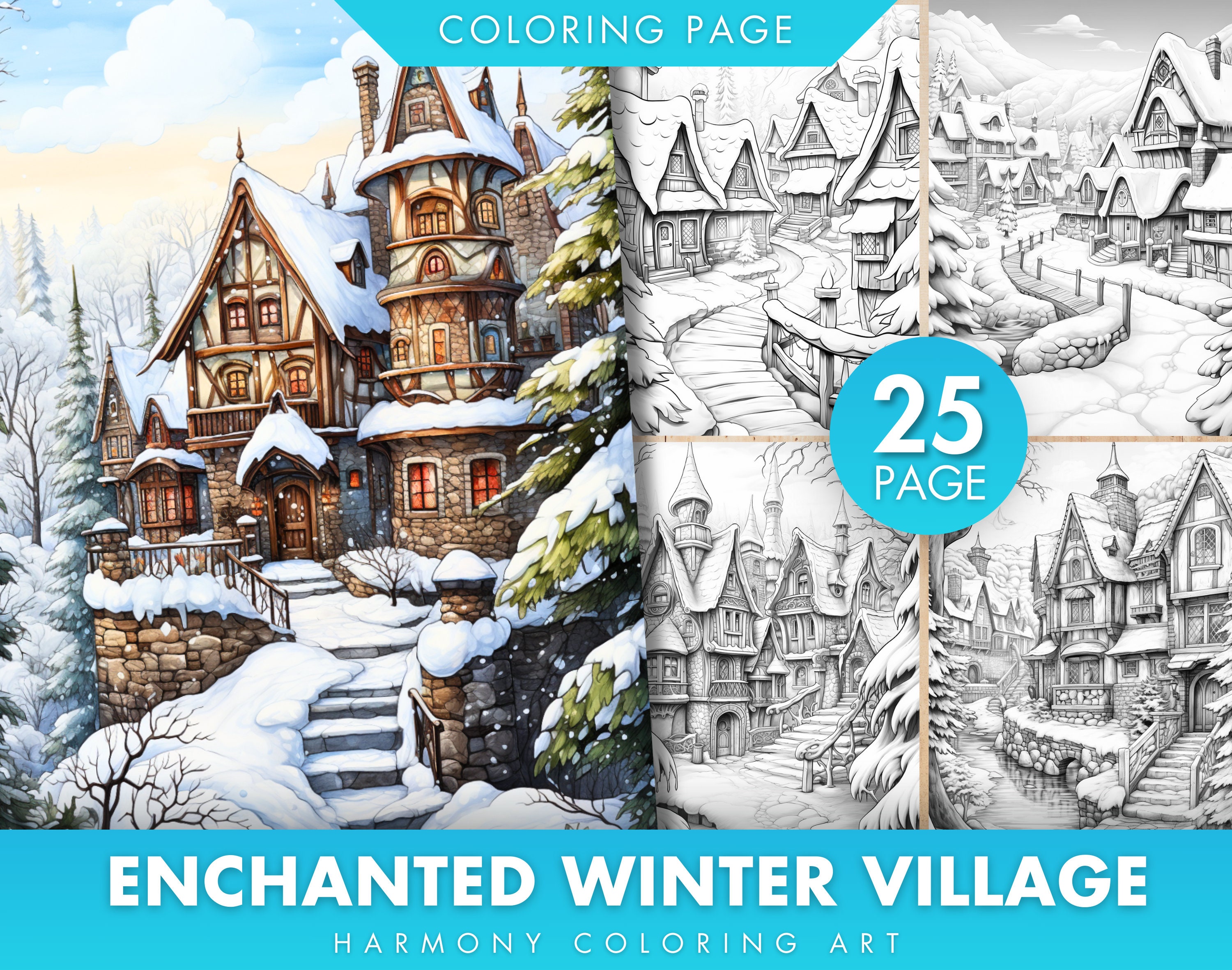 25 Winter Christmas Villages Coloring Page Enchanted Winter Village ...