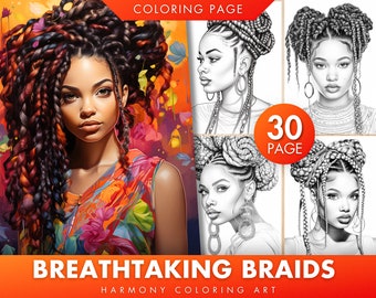Black Women Braids Coloring Book, Grayscale Illustrations (PDF)