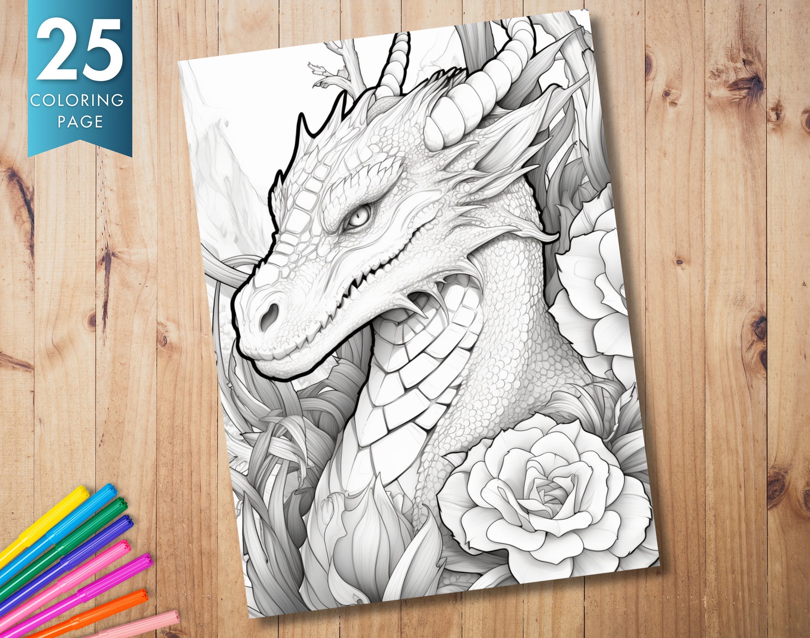 25 Flower Dragon Coloring Pages Adults and Kids Coloring Book ...