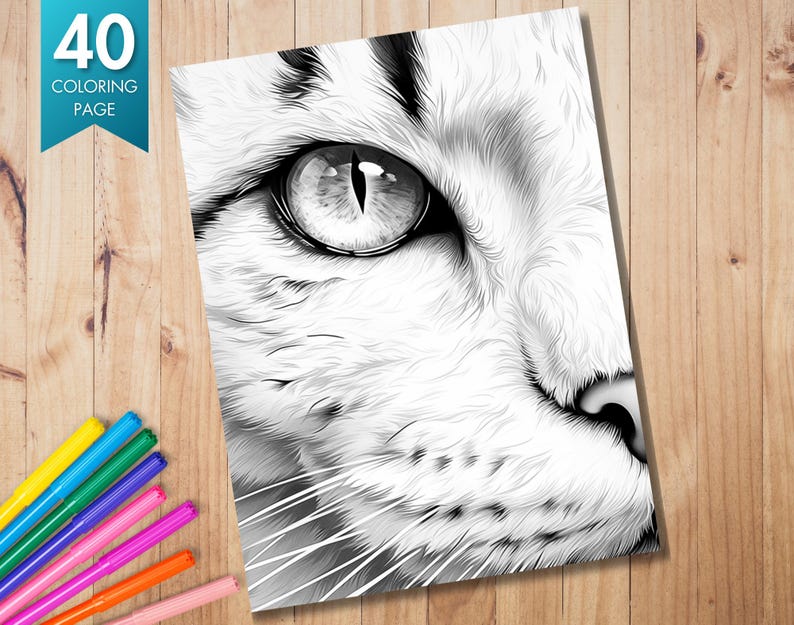 40 Enchanted Cat Eyes Coloring Book Printable Adult Pages Magic Eyes Eye Grayscale Colouring ...