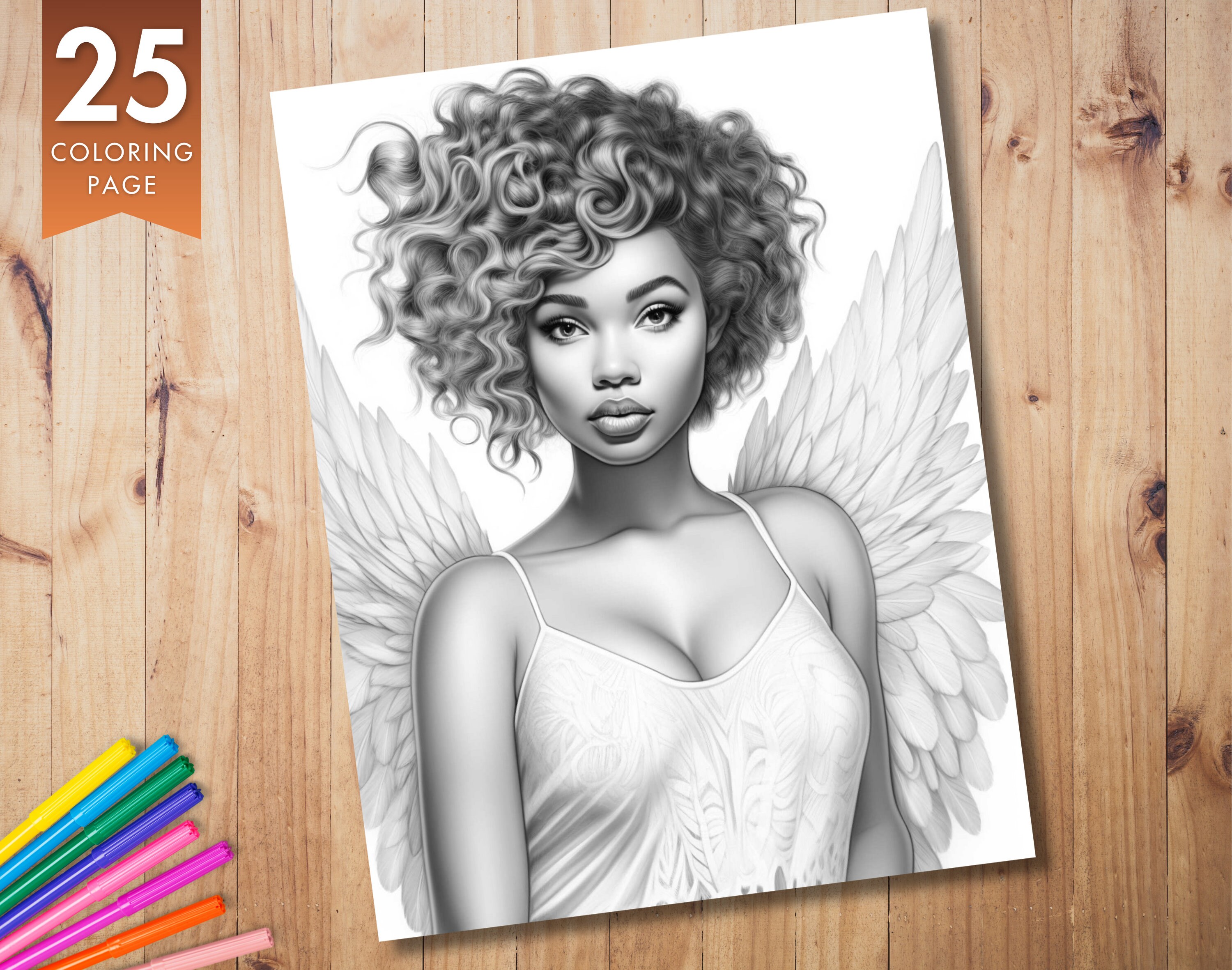 25 Angel Black Women Coloring Pages for Adults, Instant Download ...