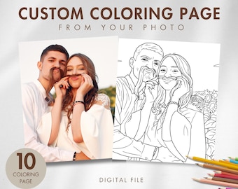 Custom Photo Coloring Pages, Personalized Portrait Line Art (Digital Download)