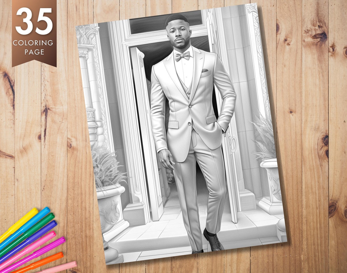 35 Elegant Black Men Coloring Pages African Men in Suits Grayscale ...