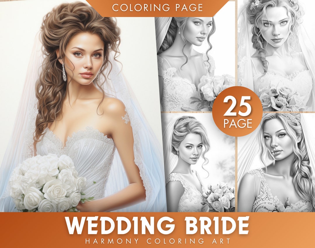 Realistic Bridal Coloring Pages for Adult, Wedding Coloring Book, 25 ...