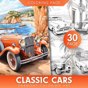 30 Páginas para colorear de autos clásicos para adultos, Un libro para colorear para amantes de los autos antiguos, Pdf imprimible, Descarga digital de archivo PDF / JPEG