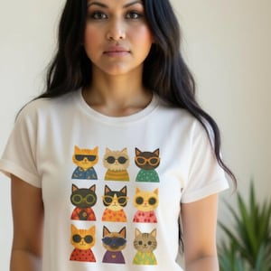 Cool Cat Graphic Tee, Unisex Cotton Shirt with Fun Cat Design, Gifts for Cat Lovers, Perfect for Casual Wear, Birthday, or Any Occasion
