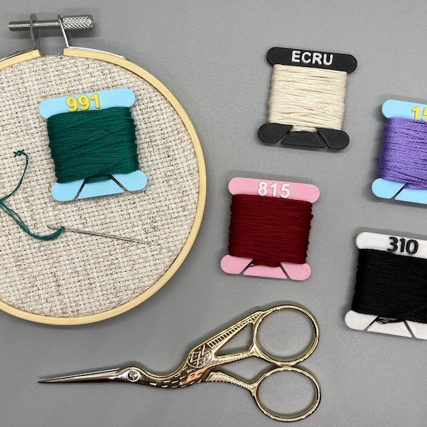 DMC Standard 490 Piece Set (1-ECRU) - Pre-numbered Embroidery Floss Bobbins (Custom Colored)