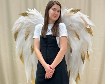 Angel wings Large adult wings Wings with gold inserts Halloween cosplay, halloween decor, women halloween costume, angel cosplay costume