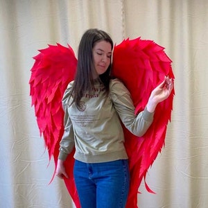 Ailes rouge vif, ailes pour cosplay, ailes pour carnaval, ailes lumineuses