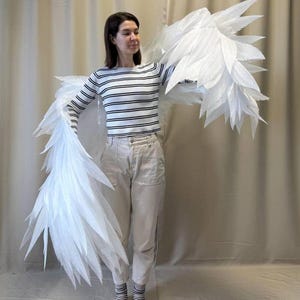 White wings for angel dance costume, dance wings, movable wings for wedding dancing, bride wedding accessory for dance, angel cosplay wings