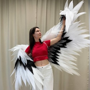 Color wings for dancing, white and black wings, wings for performances, wings for photoshoots, wings for crane cosplay costume, bird wings