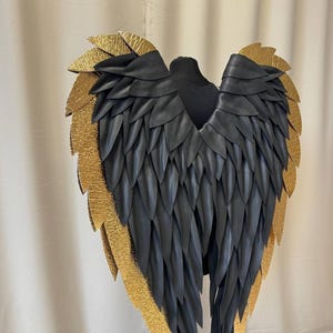 Angel black wings, demon wings, fallen angel wings, dark angel wings with golden edgings, cosplay wings, wings for perfomances, photo props