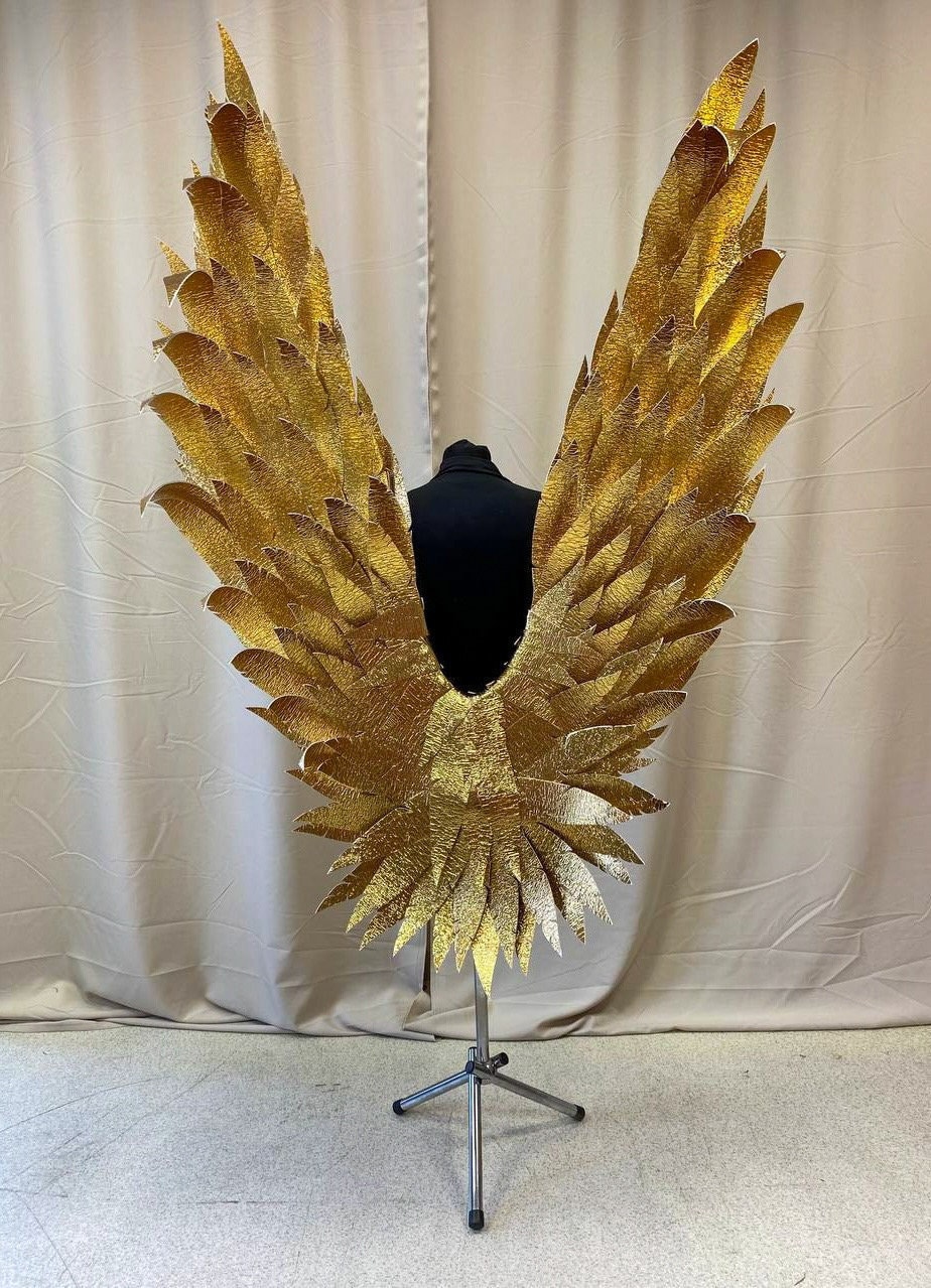 Large gold wings, Golden phoenix wings, Wings for carnival, Gold angel wings, Wings for performances, Accessory for photo and video
