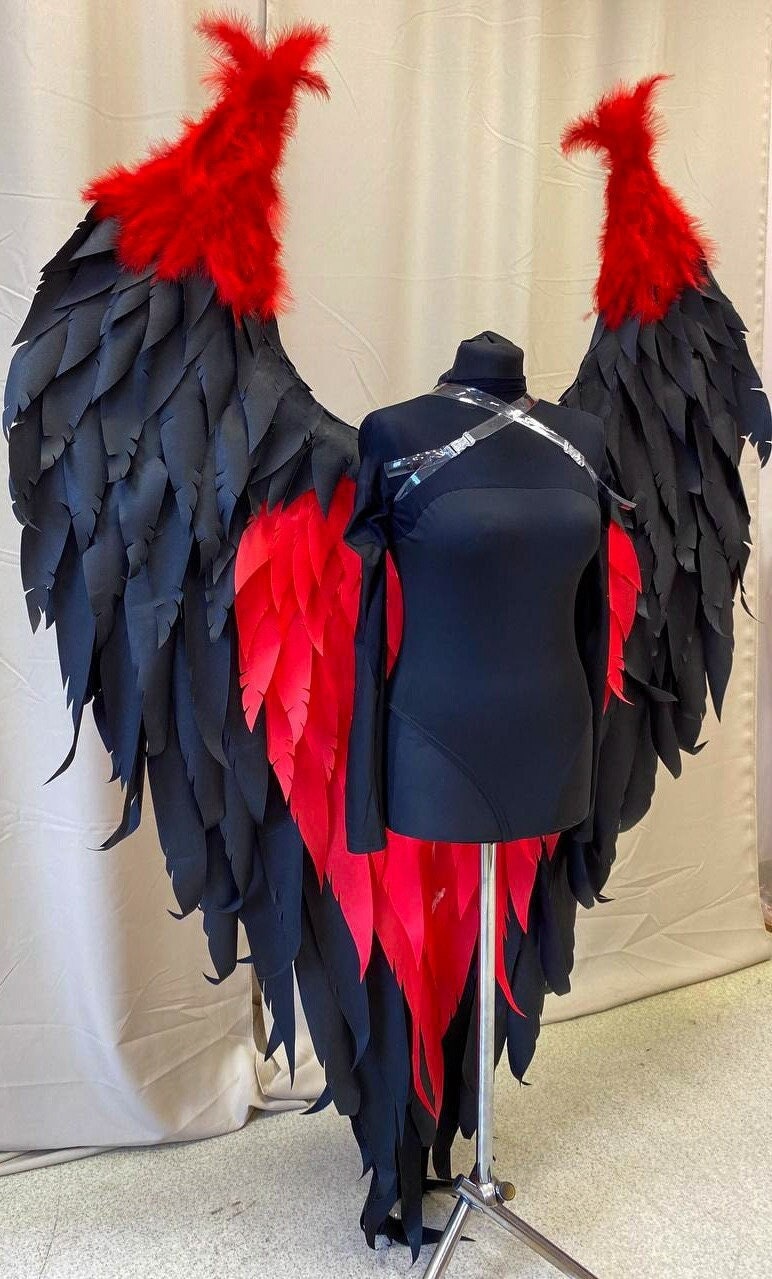 Wings for cosplay, Large demon wings, Black and red wings, Maleficent wings, Party accessory, Heart wing costume