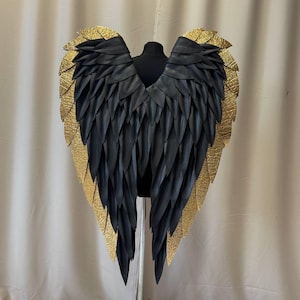 Big gold angel dark wings, black wings with golden edging, large black angel wings, cosplay wings, accessory for photoshoot, angel costume