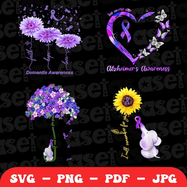 Alzheimer's Awareness Svg Png Bundle, Purple Ribbon, Alzheimer's Disease, Memories Matters, Alaheimers Warrior, Alzheimer's Support SVG