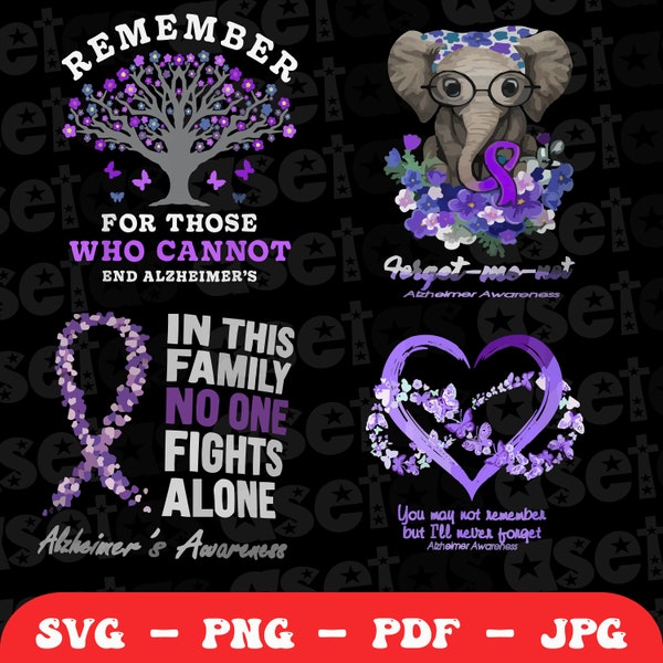 Alzheimer's Awareness Svg Png Bundle, Purple Ribbon, Alzheimer's Disease, Memories Matters, Alaheimers Warrior, Alzheimer's Support SVG