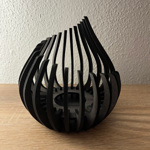 Handgearbeiteter Teelichthalter aus Holz, Kerzenhalter Schwarz