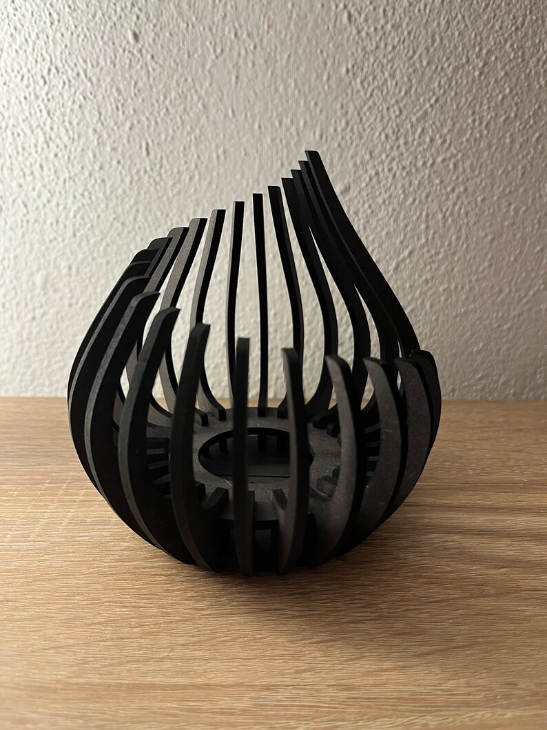 Handgearbeiteter Teelichthalter aus Holz, Kerzenhalter Schwarz